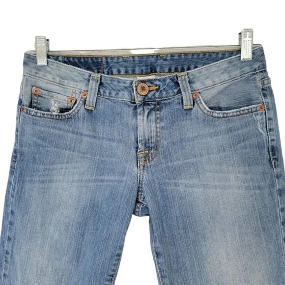 Lucky Brand Dungarees Straight Leg Distressed Jeans Blue Women Size 6 - Picture 2 of 10